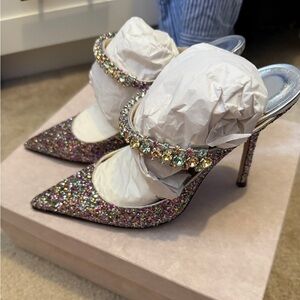 Jimmy Choo Multicolor Glitter Pointed-Toe Stiletto Heels with Jeweled Strap